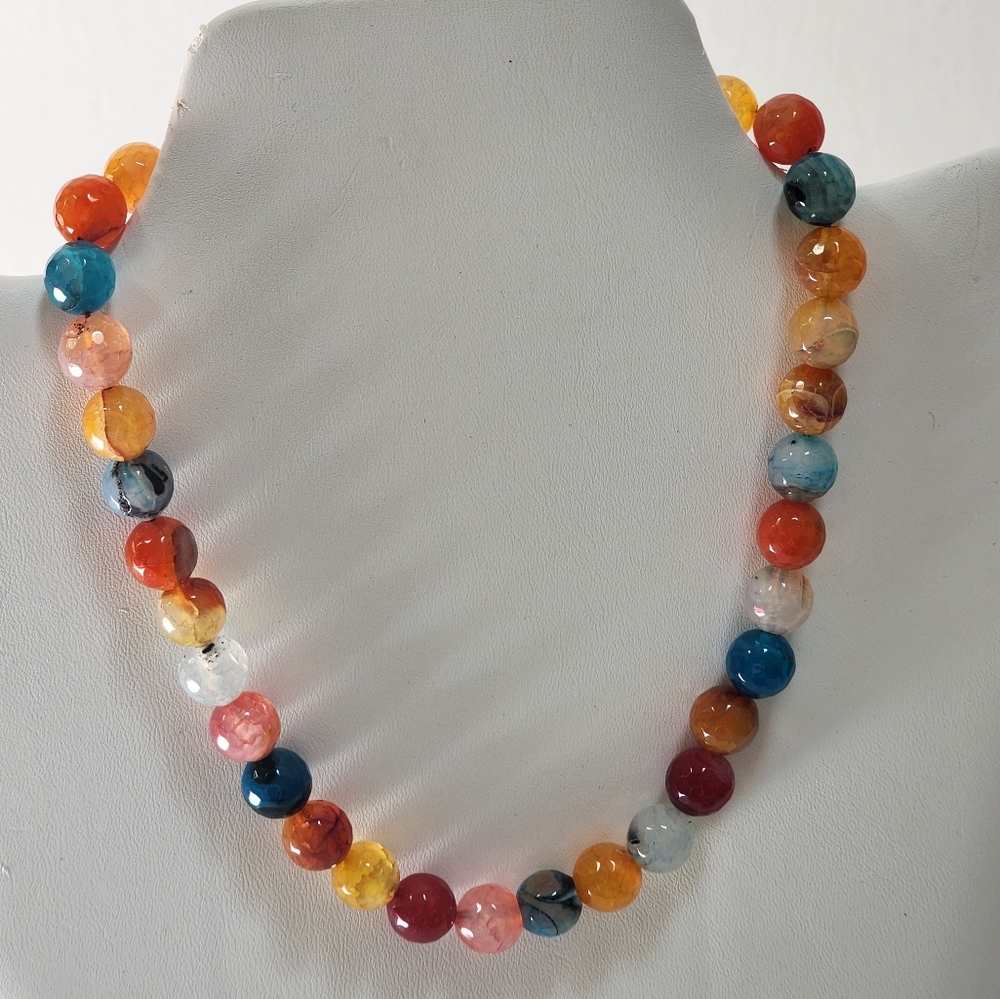 NECKLACE MULTICOLOR FACETED AGATE BEADS HANDMADE NWOT